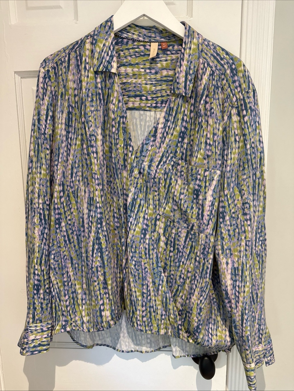 Pilcro Anthropologie Multicolor Abstract Print Top in Blue, Green & Pink XL